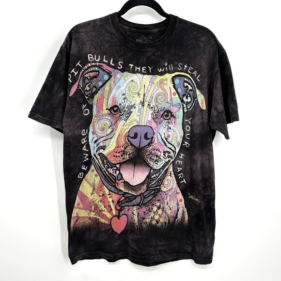 THE MOUNTAIN 2013 Men's Black Tie Dye Colorful Pitbull Love T-Shirt Size Medium - Picture 1 of 3